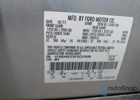 2015 Ford Explorer Sport из США, поврежденный, VIN 1FM5K8GT0FGC01696